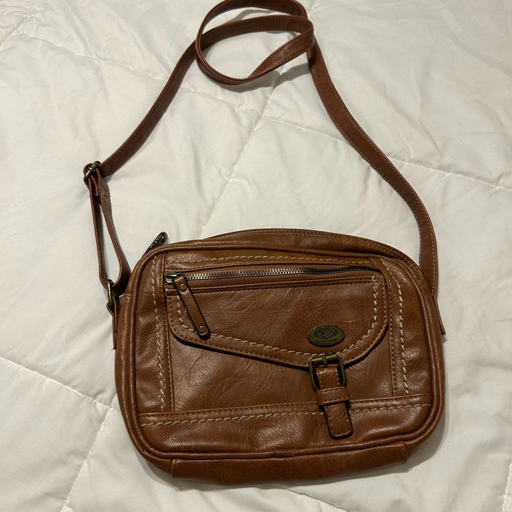 BOC Brown Faux Leather Crossbody Bag with Buckle